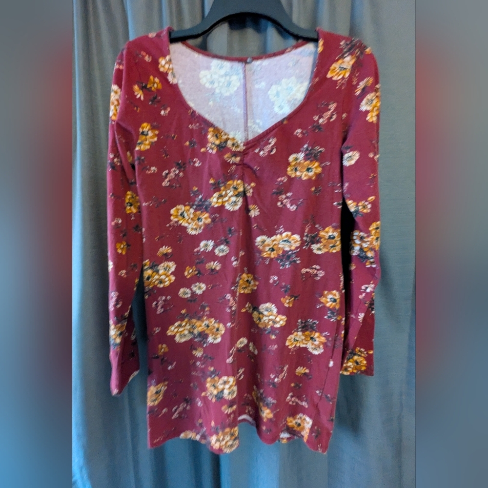 Floral Burgundy Skater Dress Sz. M